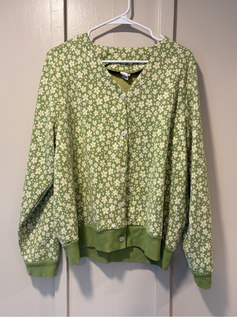 Green Floral Button-Front Women's Cardigan